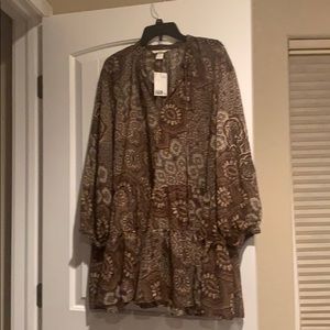 H & M Tunic Dress Brown Flowy Sz M XL NWT